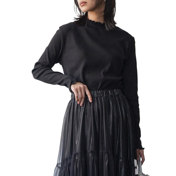 ブラック | レディース トップス ギャザーネックテレコリブトップス | mili an deni