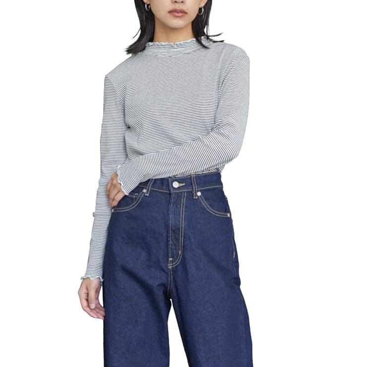 オフホワイト×ブラック | レディース トップス ギャザーネックテレコリブトップス | mili an deni