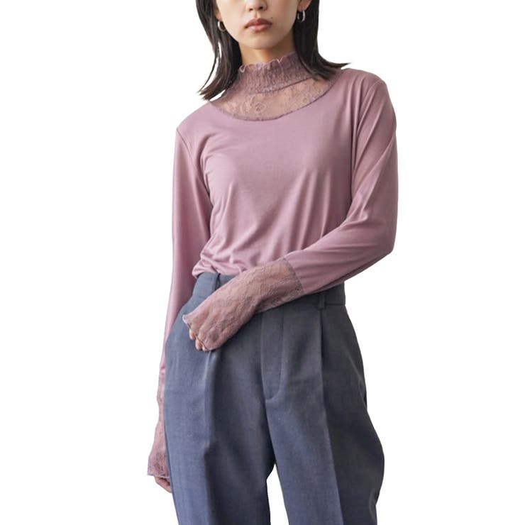 Mピンク | レディース トップス ギャザーネックレース切替トップス | mili an deni