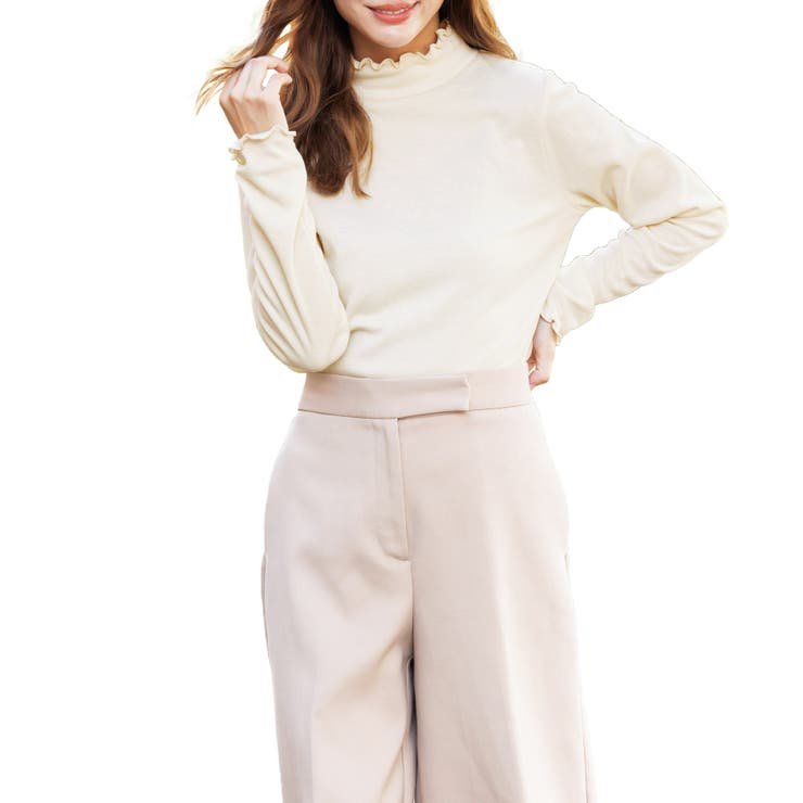 ペールベージュ | 裏微起毛プチハイネックメローTシャツ シアバター加工 暖かい | mili an deni