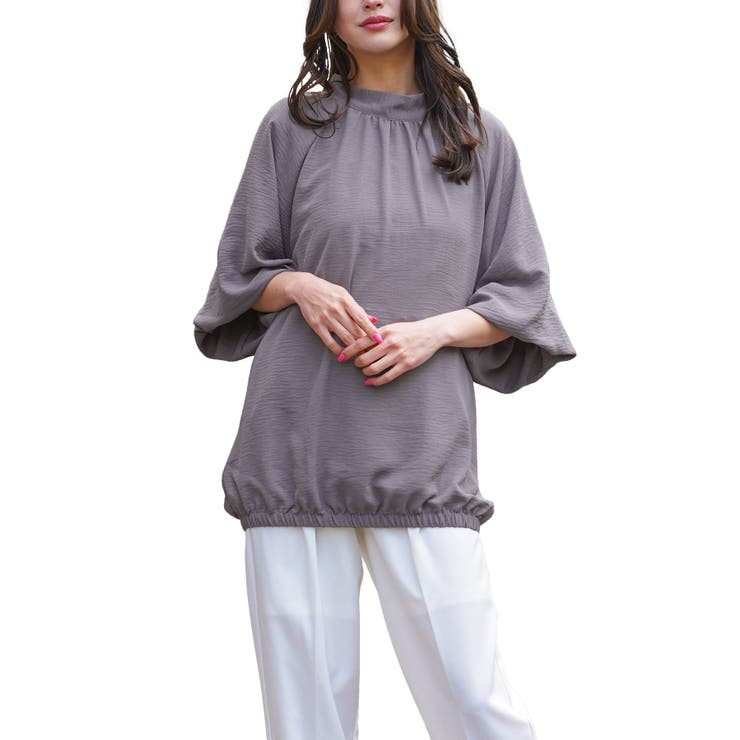 グレー | バルーン袖リュクスブラウス スタンドカラー ハイネック | mili an deni