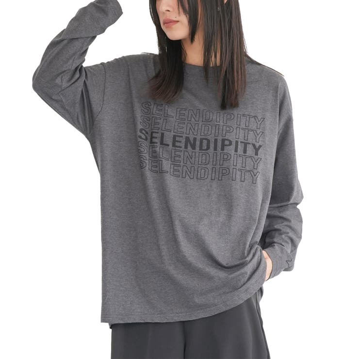 チャコール | ステップロゴロンT 前面プリント グラフィック | mili an deni