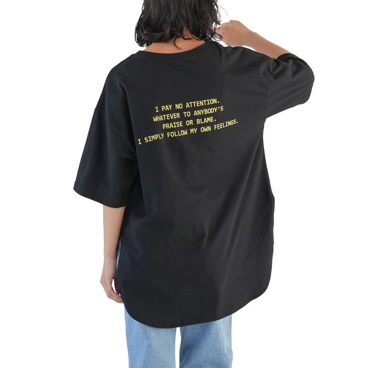 ブラック | 半袖バックプリントT Tシャツ ミドル丈 | mili an deni