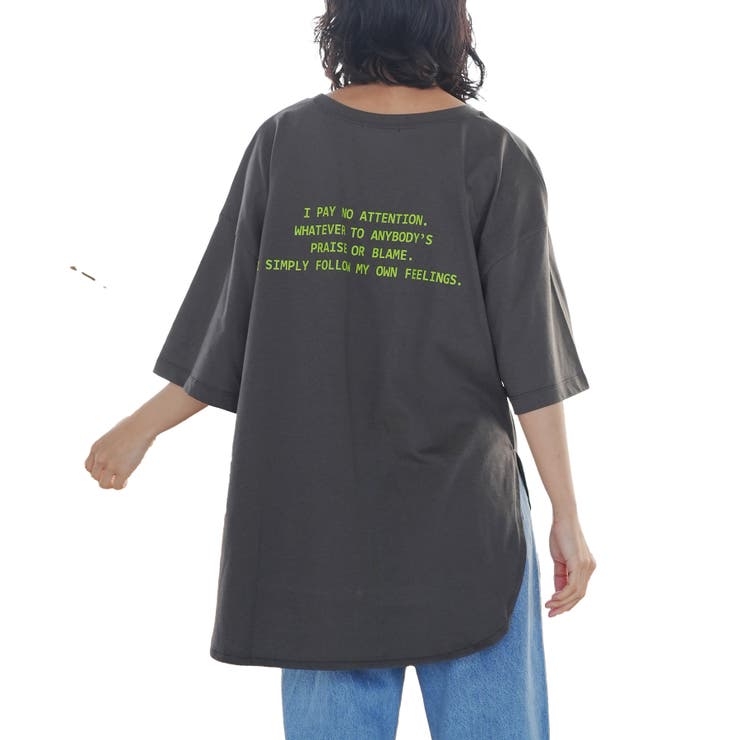 チャコール | 半袖バックプリントT Tシャツ ミドル丈 | mili an deni