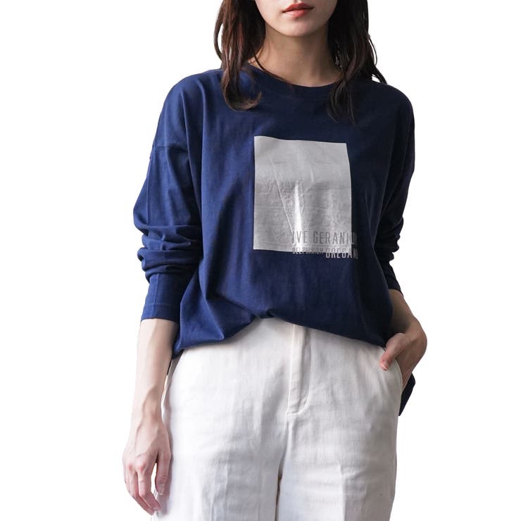 ネイビー | シャイニープリントロンT メタリック プリント | mili an deni