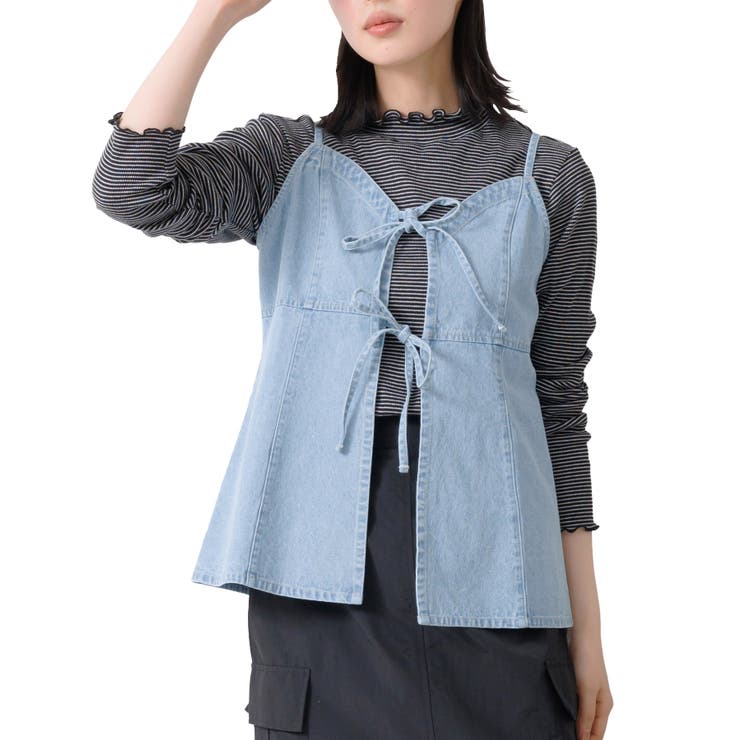 サックス | デニム リボンオープンキャミソール キャミ | mili an deni