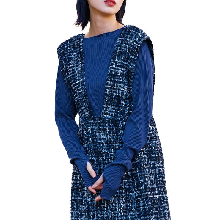 ブルー | ツートーン指穴トップス ブラウス ストライプ | mili an deni