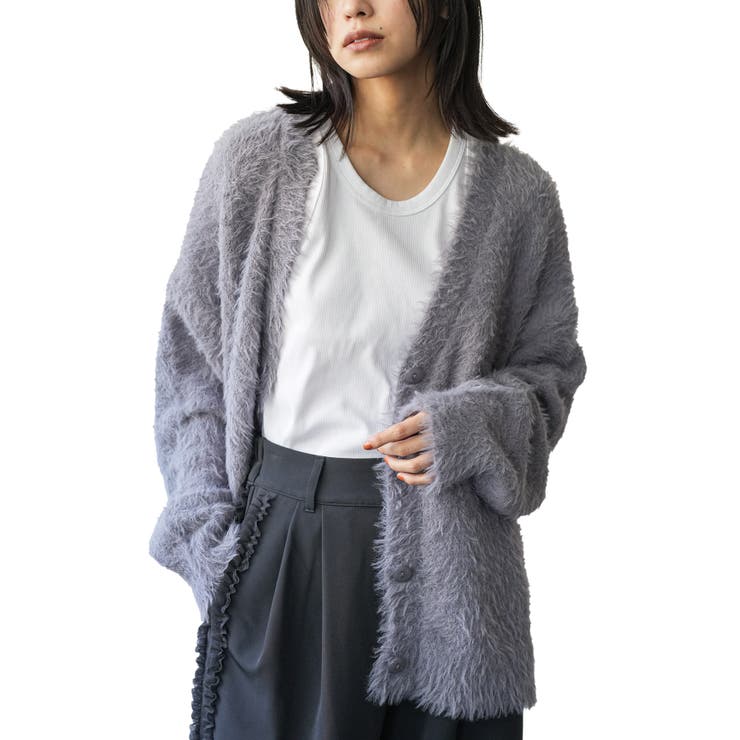 チャコール | レディース フェザーニットオーバーカーディガン カーデ | mili an deni