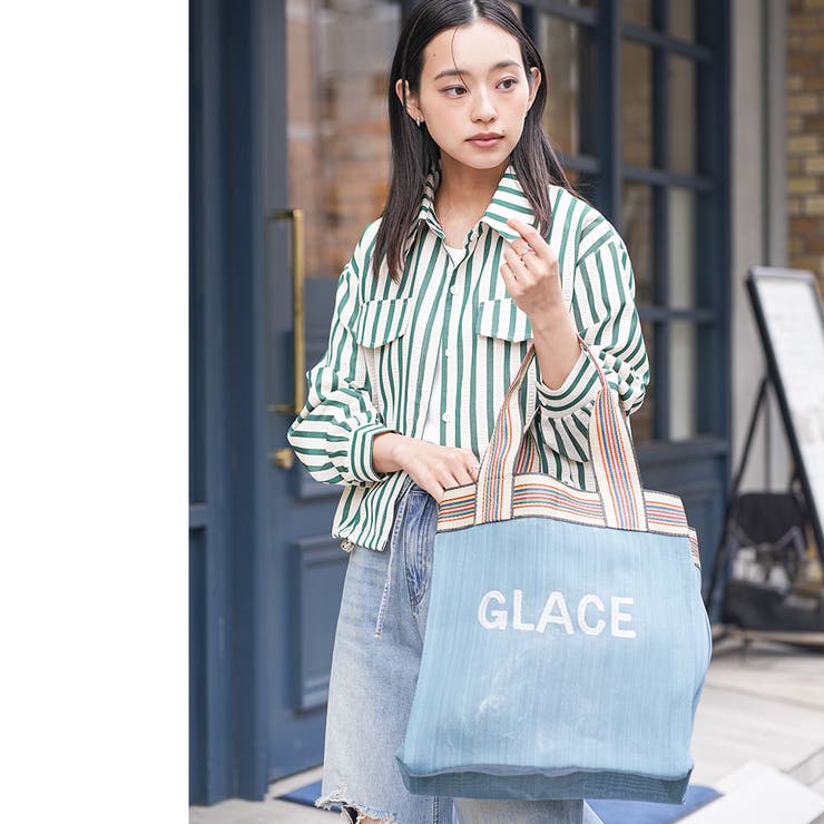 スクウェア刺繍ロゴビニールトート トートバッグ マルチストライプハンドル | mili an deni | 詳細画像13 