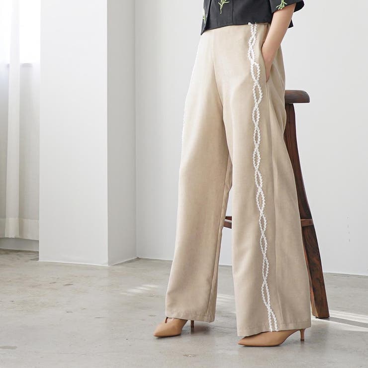 ワイドパンツ レディース サイド刺繍テープパンツ | mili an deni | 詳細画像7 