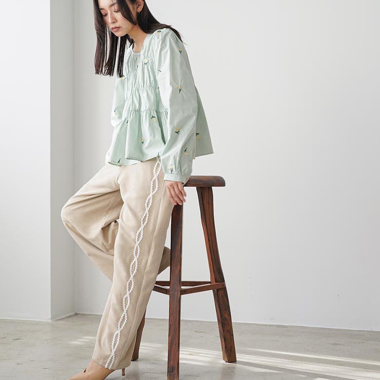 ワイドパンツ レディース サイド刺繍テープパンツ | mili an deni | 詳細画像8 