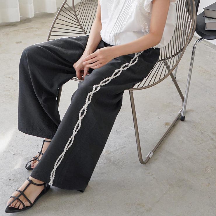 ワイドパンツ レディース サイド刺繍テープパンツ | mili an deni | 詳細画像12 