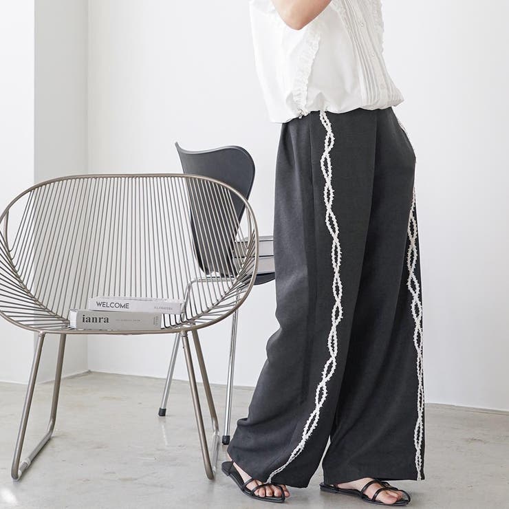 ワイドパンツ レディース サイド刺繍テープパンツ | mili an deni | 詳細画像13 