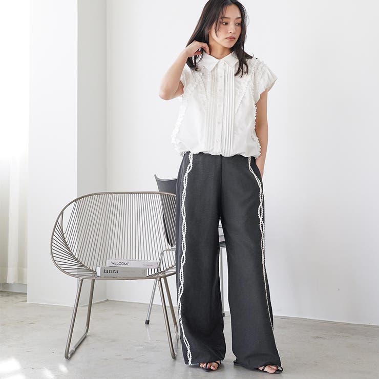 ワイドパンツ レディース サイド刺繍テープパンツ | mili an deni | 詳細画像14 
