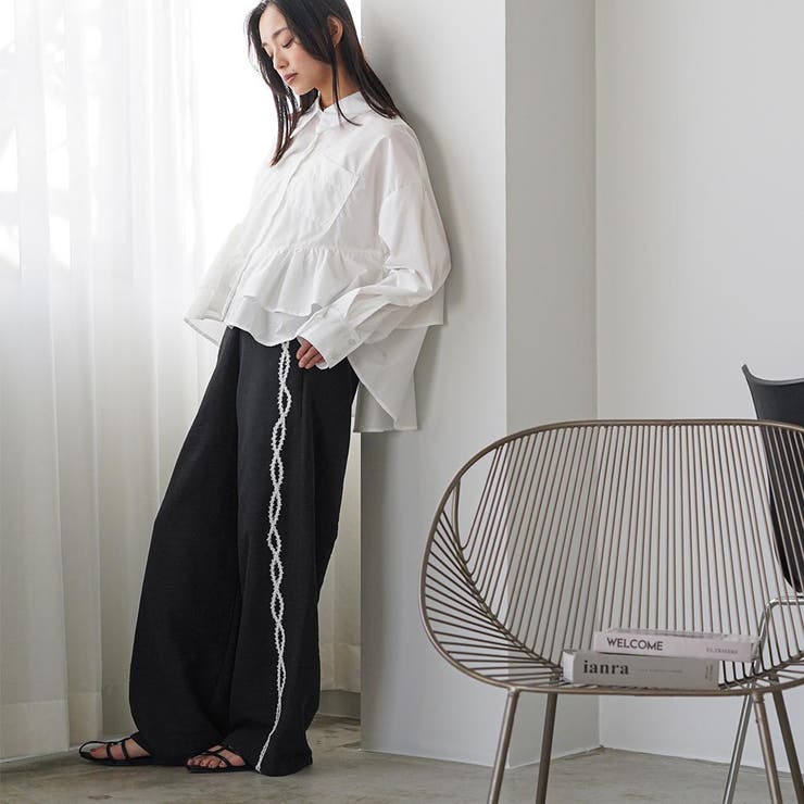 ワイドパンツ レディース サイド刺繍テープパンツ | mili an deni | 詳細画像15 