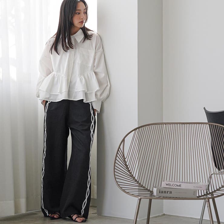 ワイドパンツ レディース サイド刺繍テープパンツ | mili an deni | 詳細画像16 