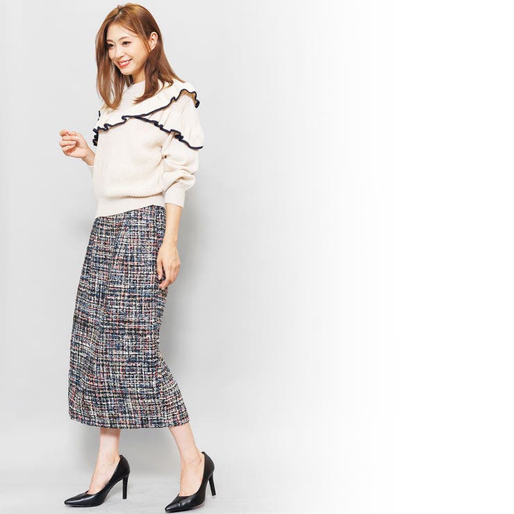 ミックスツィードタイトスカート バックスリット ミモレ丈 | mili an deni | 詳細画像12 