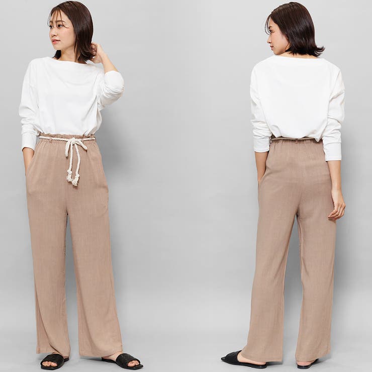 麻レーヨン縄ベルト付きワイドパンツ ブーツカット ロング丈 | mili an deni | 詳細画像9 