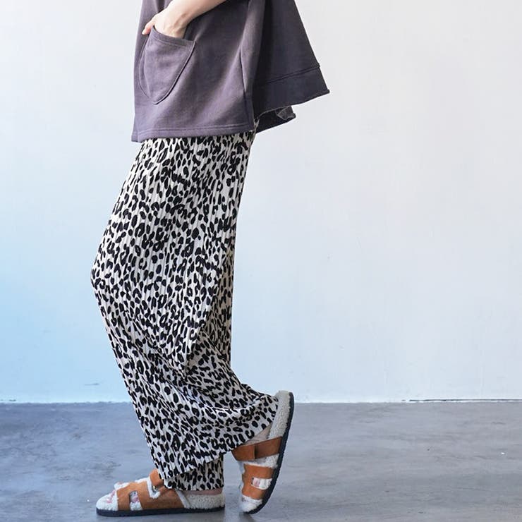 レディース ワイドパンツ ヒョウ柄セミワイドプリーツパンツ | mili an deni | 詳細画像6 
