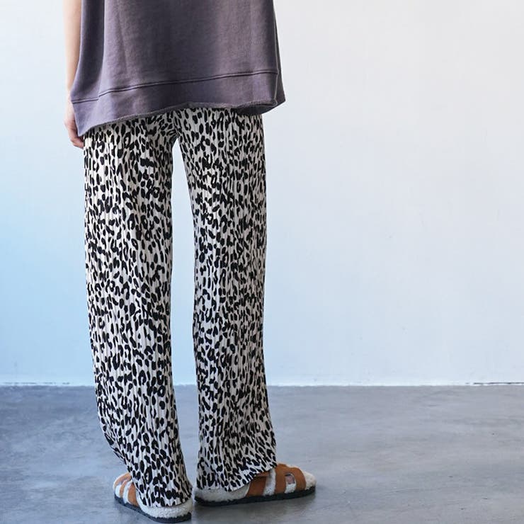 レディース ワイドパンツ ヒョウ柄セミワイドプリーツパンツ | mili an deni | 詳細画像7 