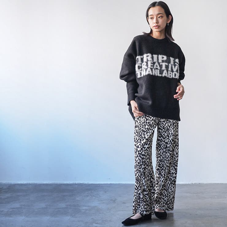 レディース ワイドパンツ ヒョウ柄セミワイドプリーツパンツ | mili an deni | 詳細画像8 