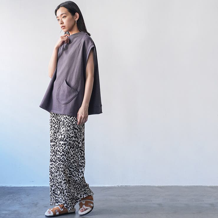 レディース ワイドパンツ ヒョウ柄セミワイドプリーツパンツ | mili an deni | 詳細画像9 