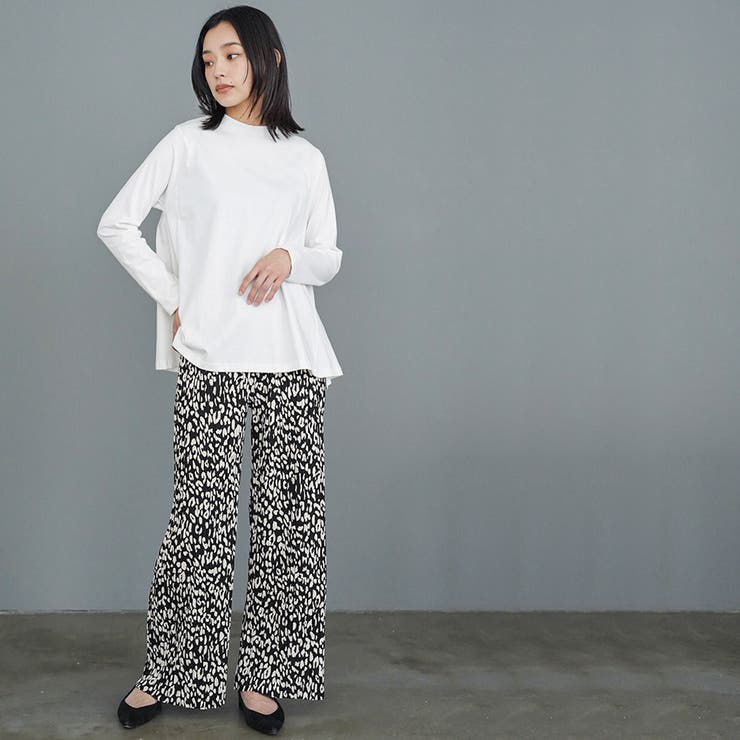 レディース ワイドパンツ ヒョウ柄セミワイドプリーツパンツ | mili an deni | 詳細画像12 