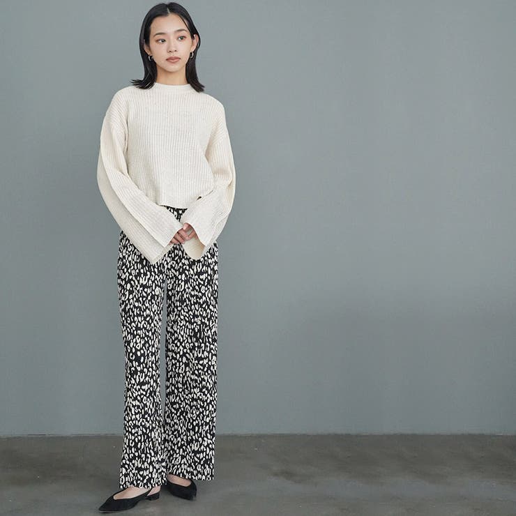 レディース ワイドパンツ ヒョウ柄セミワイドプリーツパンツ | mili an deni | 詳細画像14 