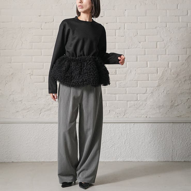 ストライプレイヤード風パンツ ワイドパンツ レディース | mili an deni | 詳細画像9 