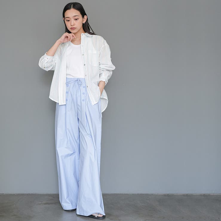 フロントボタンワイドパンツ ロング丈 ボトムス | mili an deni | 詳細画像11 