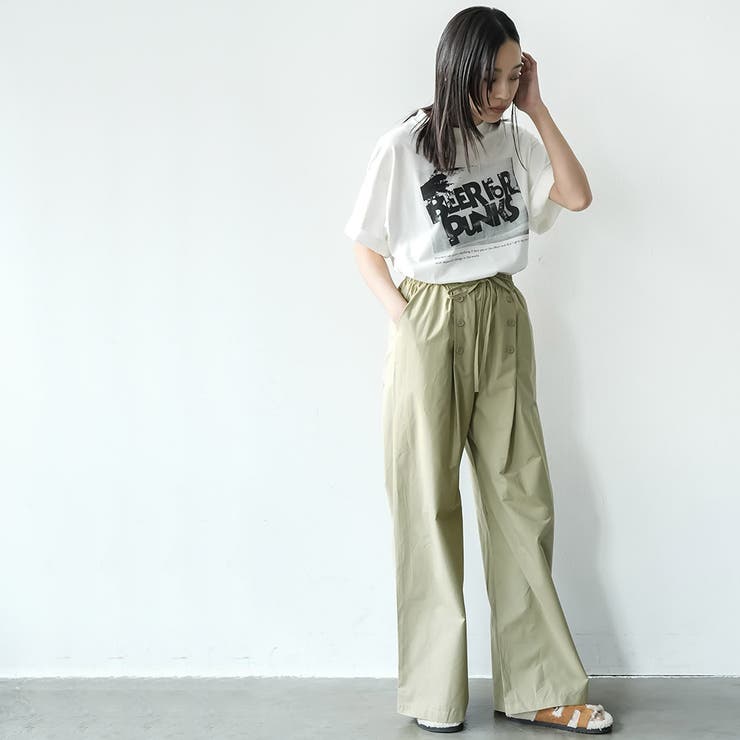 フロントボタンワイドパンツ ロング丈 ボトムス | mili an deni | 詳細画像16 