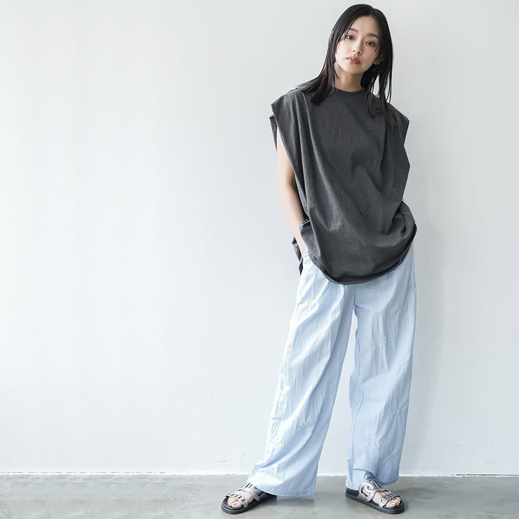 リボン刺繍ワッシャー加工イージーパンツ ロング丈 ボトムス | mili an deni | 詳細画像12 