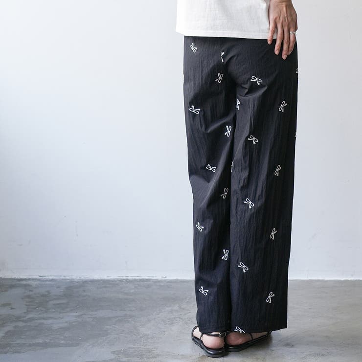 リボン刺繍ワッシャー加工イージーパンツ ロング丈 ボトムス | mili an deni | 詳細画像16 