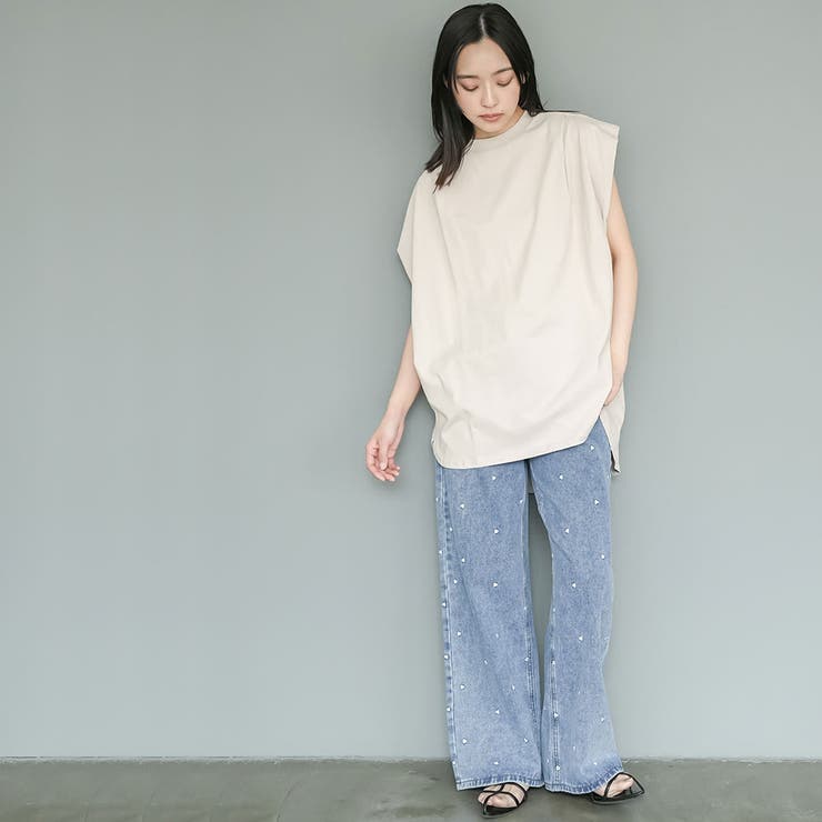ハート刺繍デニムパンツ ロング丈 ボトムス | mili an deni | 詳細画像11 