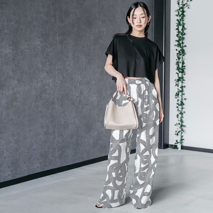 幾何柄イージーワイドパンツ ロング丈 ボトムス | mili an deni | 詳細画像10 