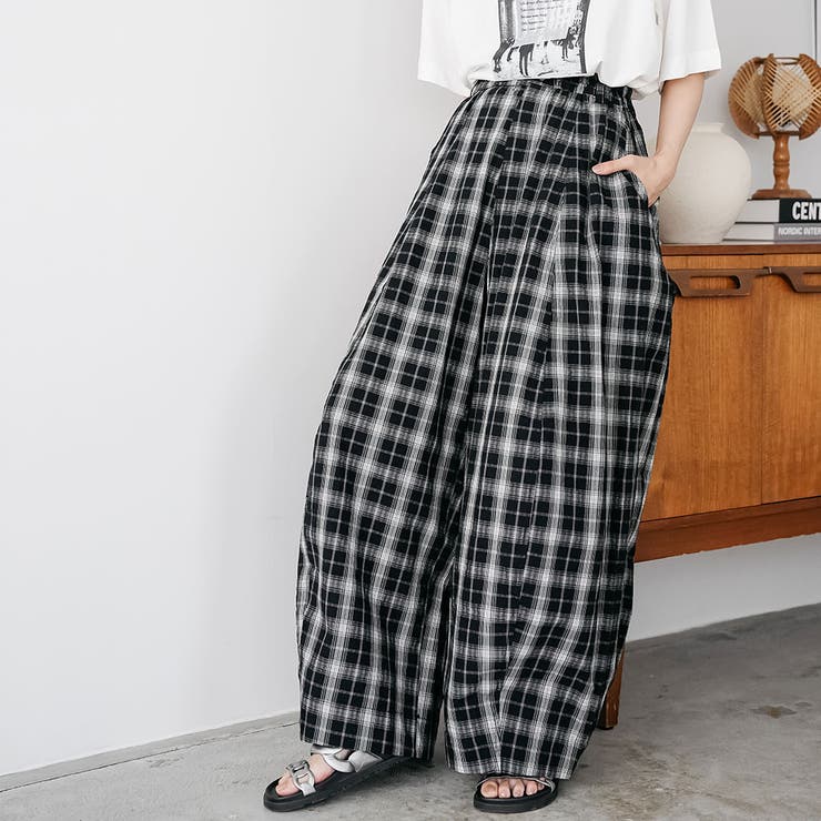 チェックワイドパンツ スーパーワイド ロング丈 | mili an deni | 詳細画像7 