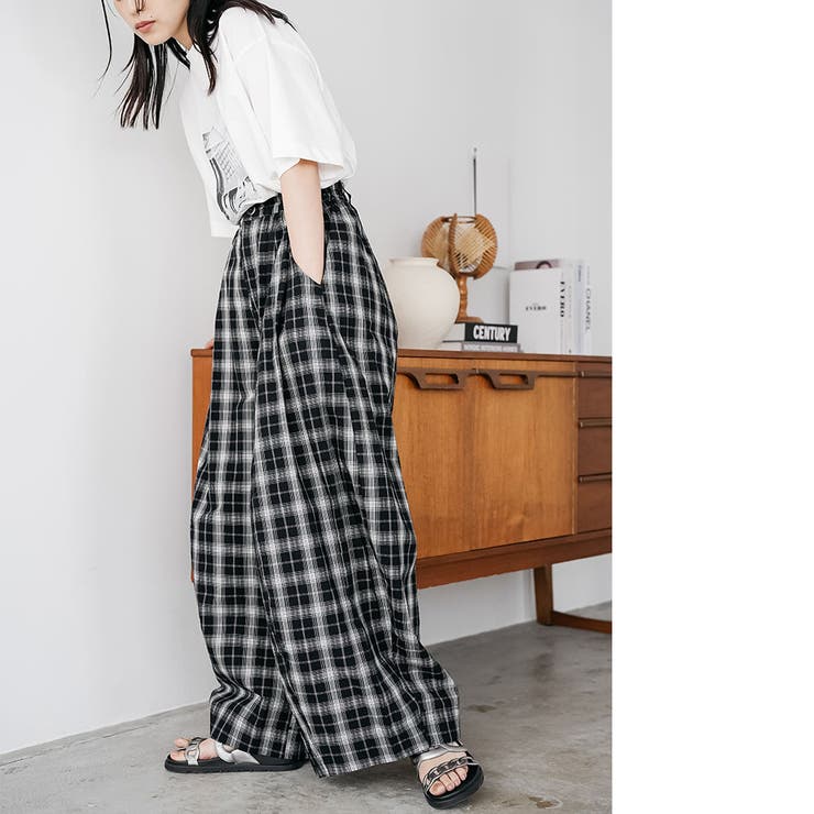チェックワイドパンツ スーパーワイド ロング丈 | mili an deni | 詳細画像8 