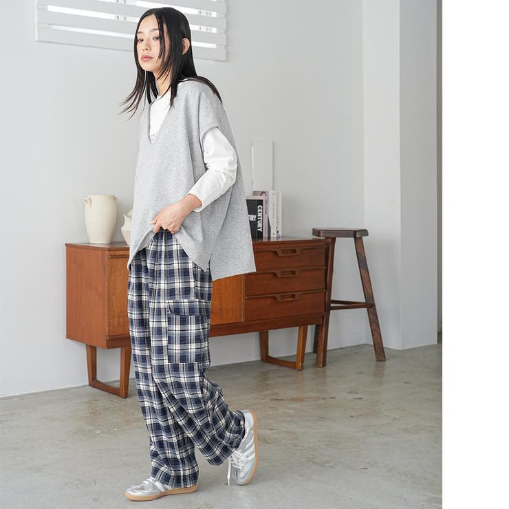 ネルチェックカーゴイージーパンツ ロング丈 イージーパンツ | mili an deni | 詳細画像12 
