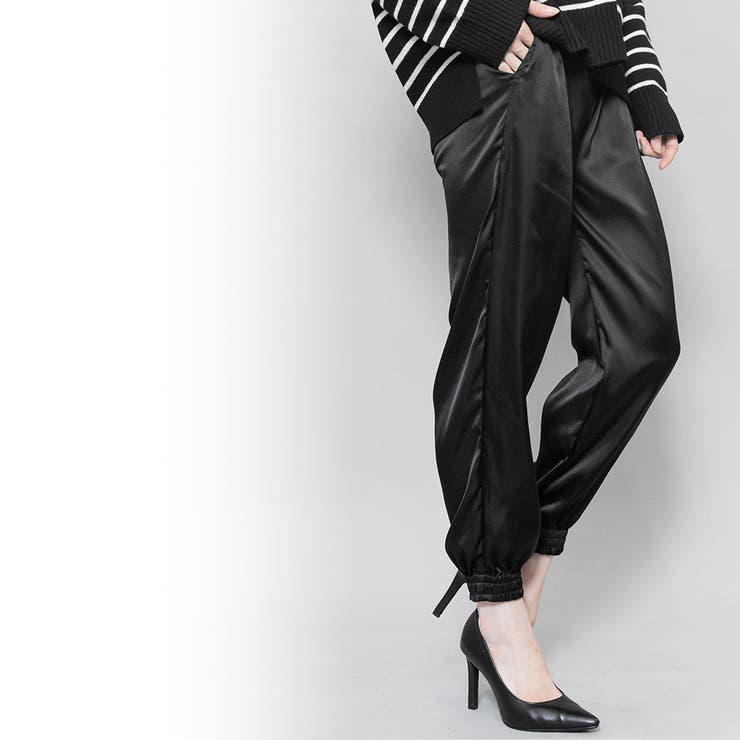 M SeaRoomlynn Side Ribbon Satinジョガーパンツ 黒 zrb-zr718jp-fld.jpg
