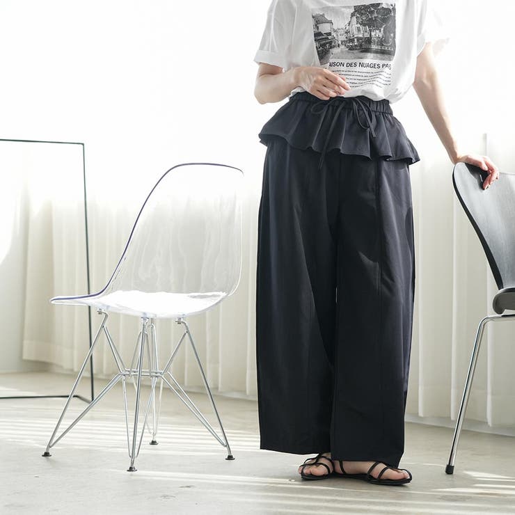ウエストレイヤードワイドパンツ レディース フリルウエスト | mili an deni | 詳細画像12 