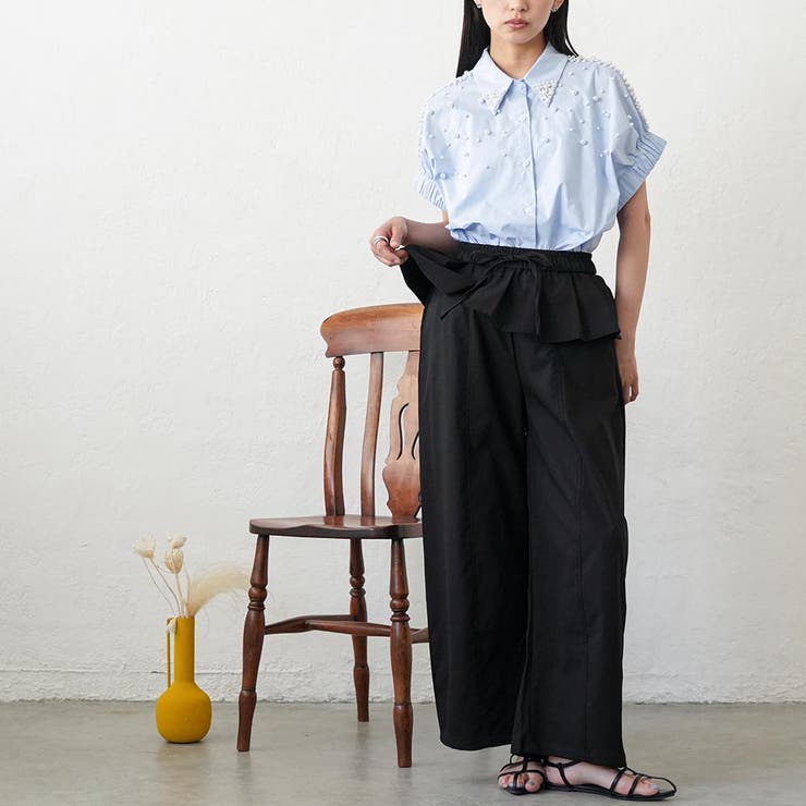 ウエストレイヤードワイドパンツ レディース フリルウエスト | mili an deni | 詳細画像17 