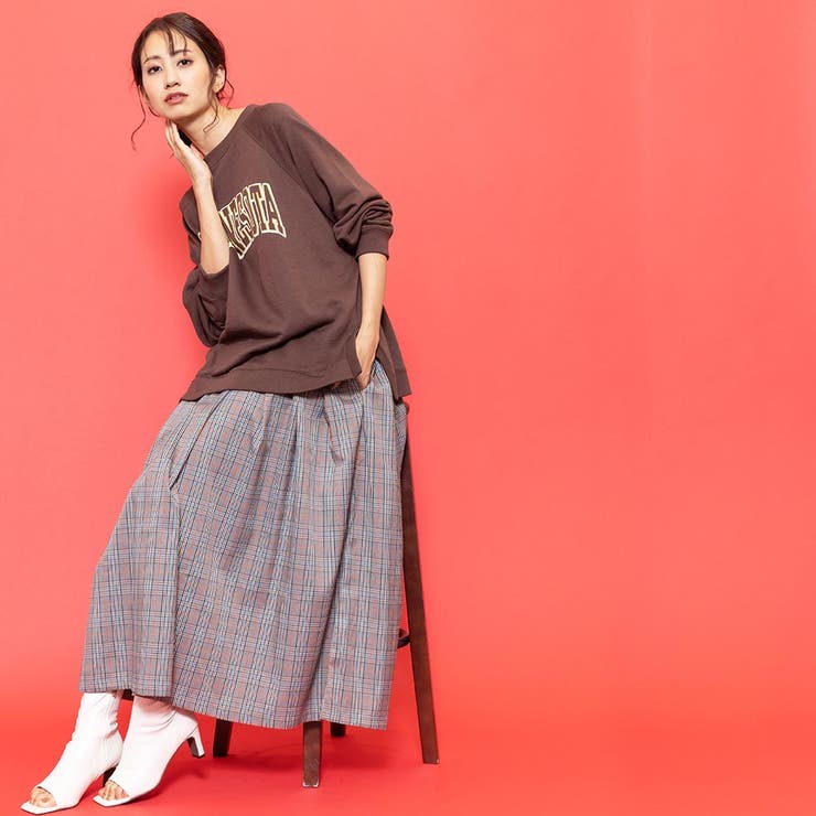 チェックプリーツスカート フレア ロング丈[品番：MADW0003911]｜mili
