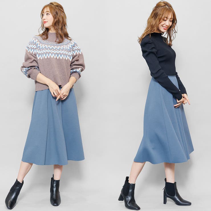 フレアボリュームスカート ボンディング ロング丈[品番