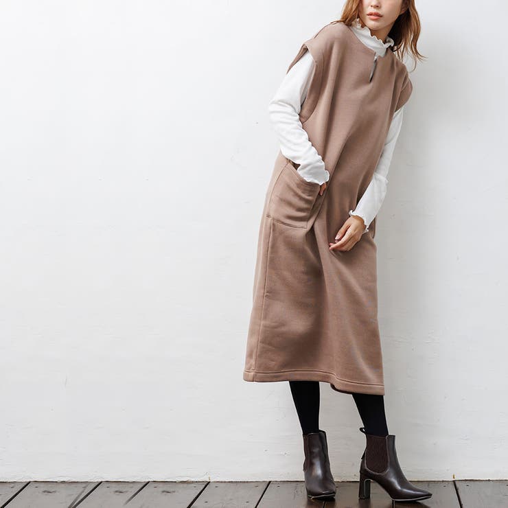 レディース ワンピース 抗菌防臭加工裏起毛キーネックジャンスカ | mili an deni | 詳細画像10 