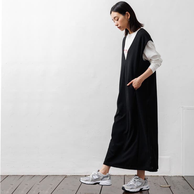 カットジョーゼット Vネックワンピース ゆったり[品番