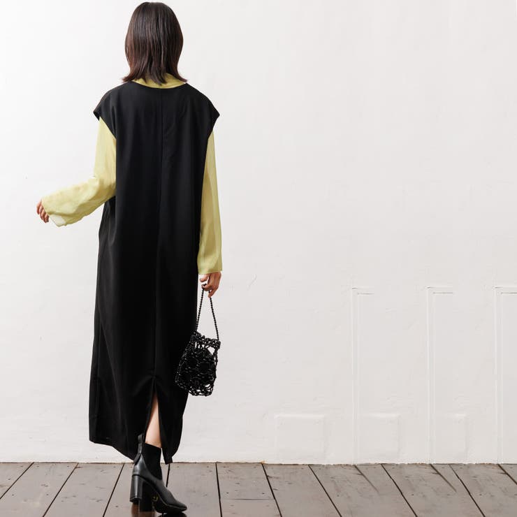 カットジョーゼット Vネックワンピース ゆったり[品番