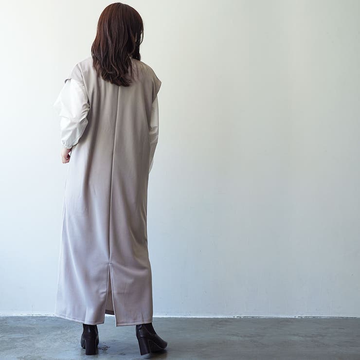 カットジョーゼット Vネックワンピース ゆったり[品番