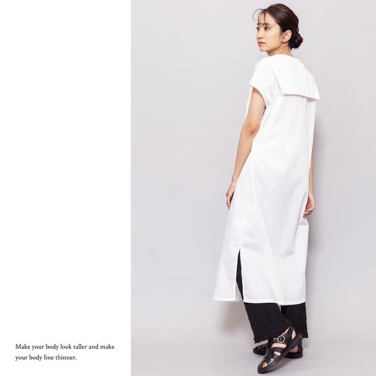 レースセーラーカラーシャツワンピース サイドスリット 半袖 | mili an deni | 詳細画像7 