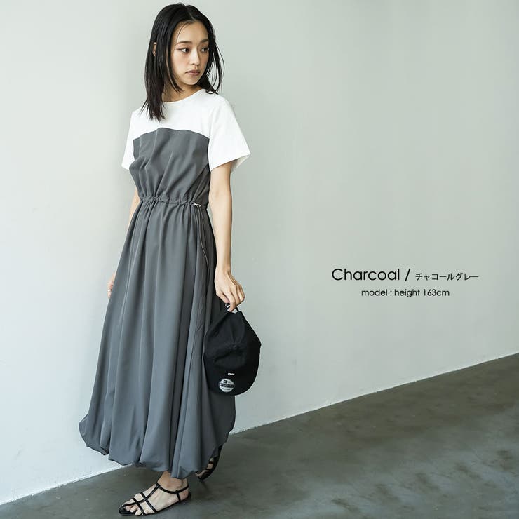 ドッキングバルーンワンピース 異素材切替 無地 | mili an deni | 詳細画像6 