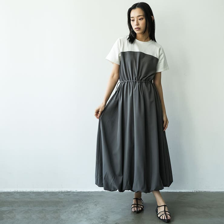 ドッキングバルーンワンピース 異素材切替 無地 | mili an deni | 詳細画像7 